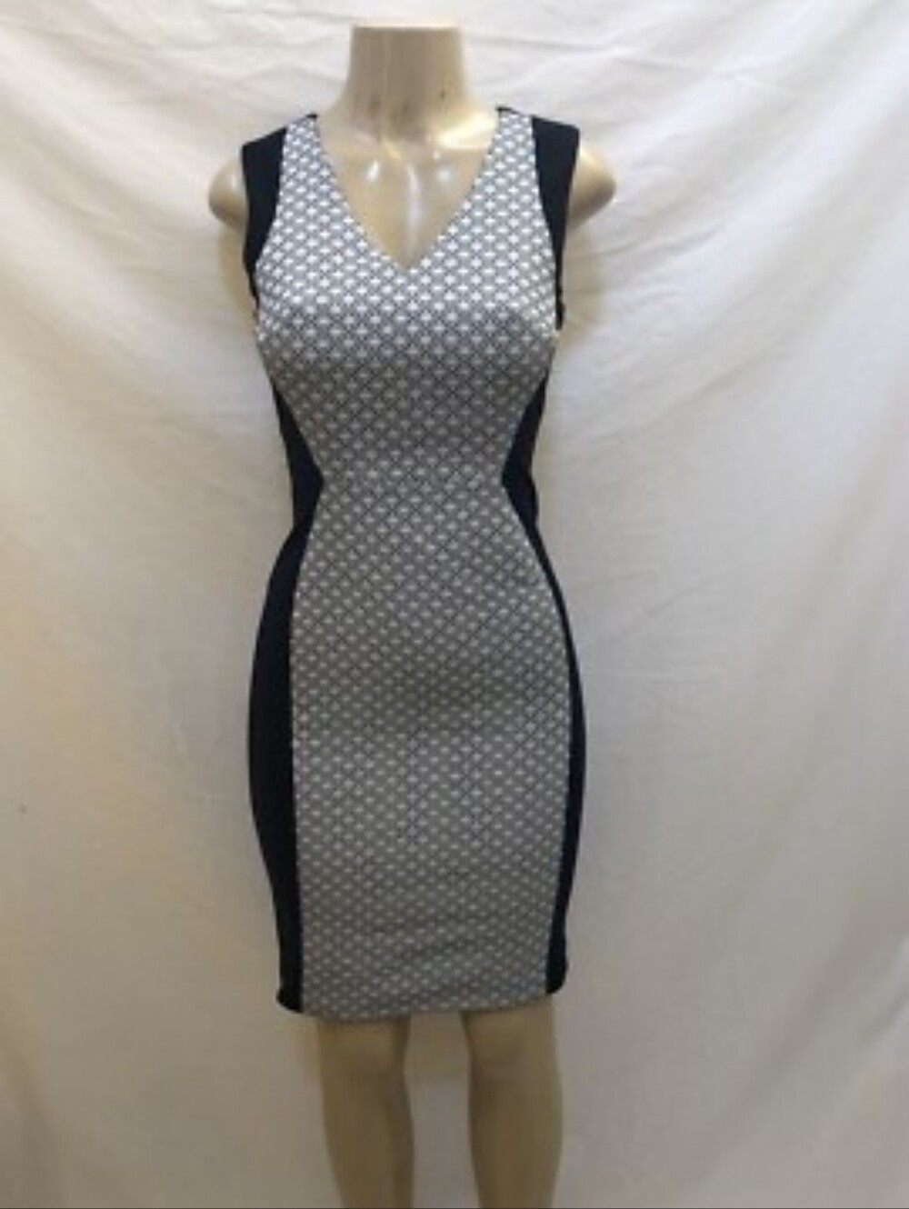 Club Monaco - Navy and Gray Patterned Midi Work Dress